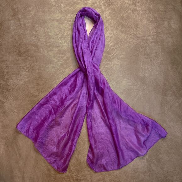 Aaron Bangladesh Purple Satin Lightweight Scarf Flowy Rectangle Boho Hippie - Picture 1 of 5